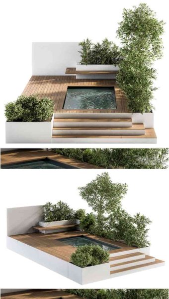 带泳池的后院和景观家具3D模型—MAX | FBX | OBJ