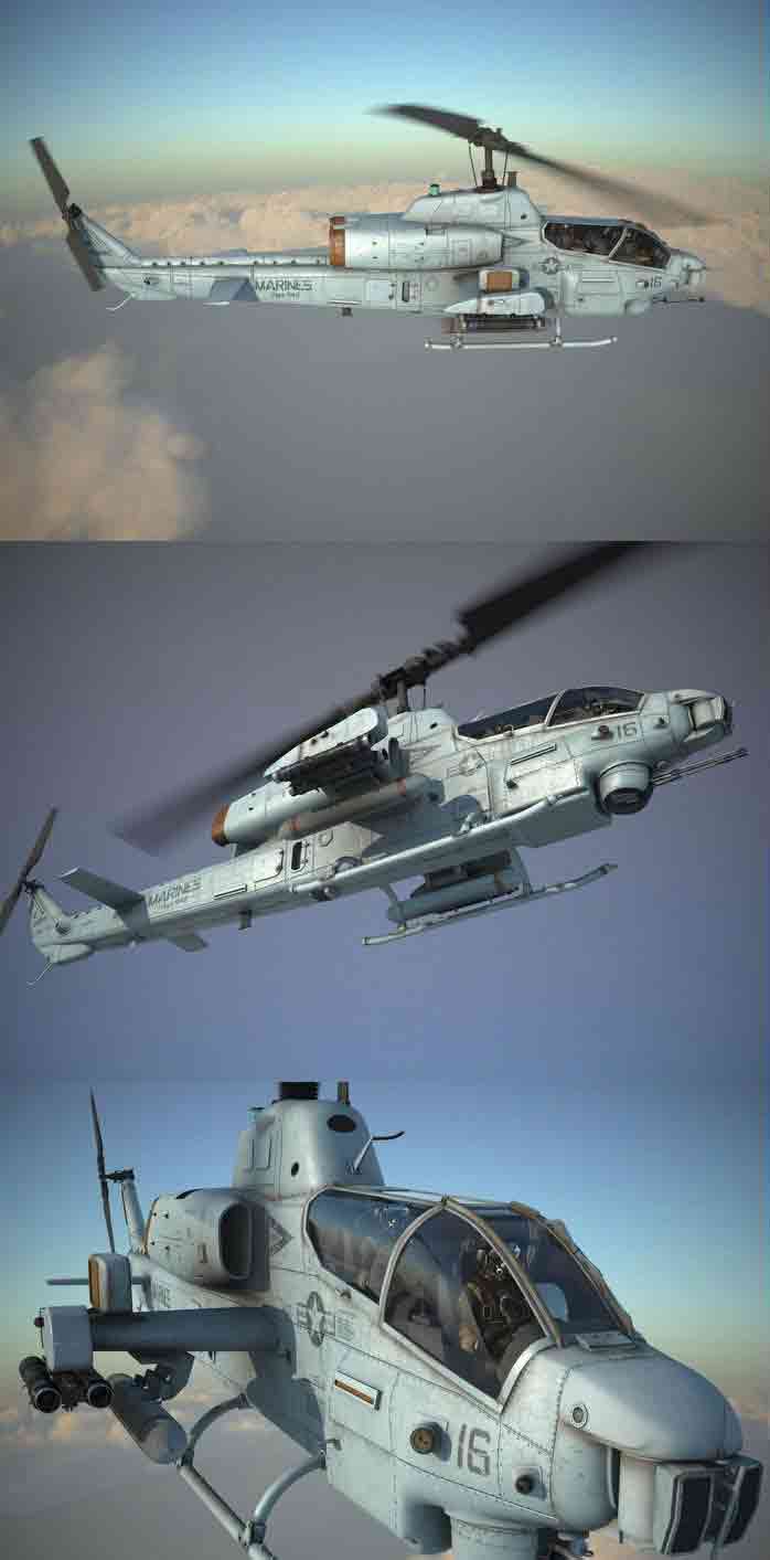 贝尔 AH-1W 超级眼镜蛇武装直升机3D模型插图