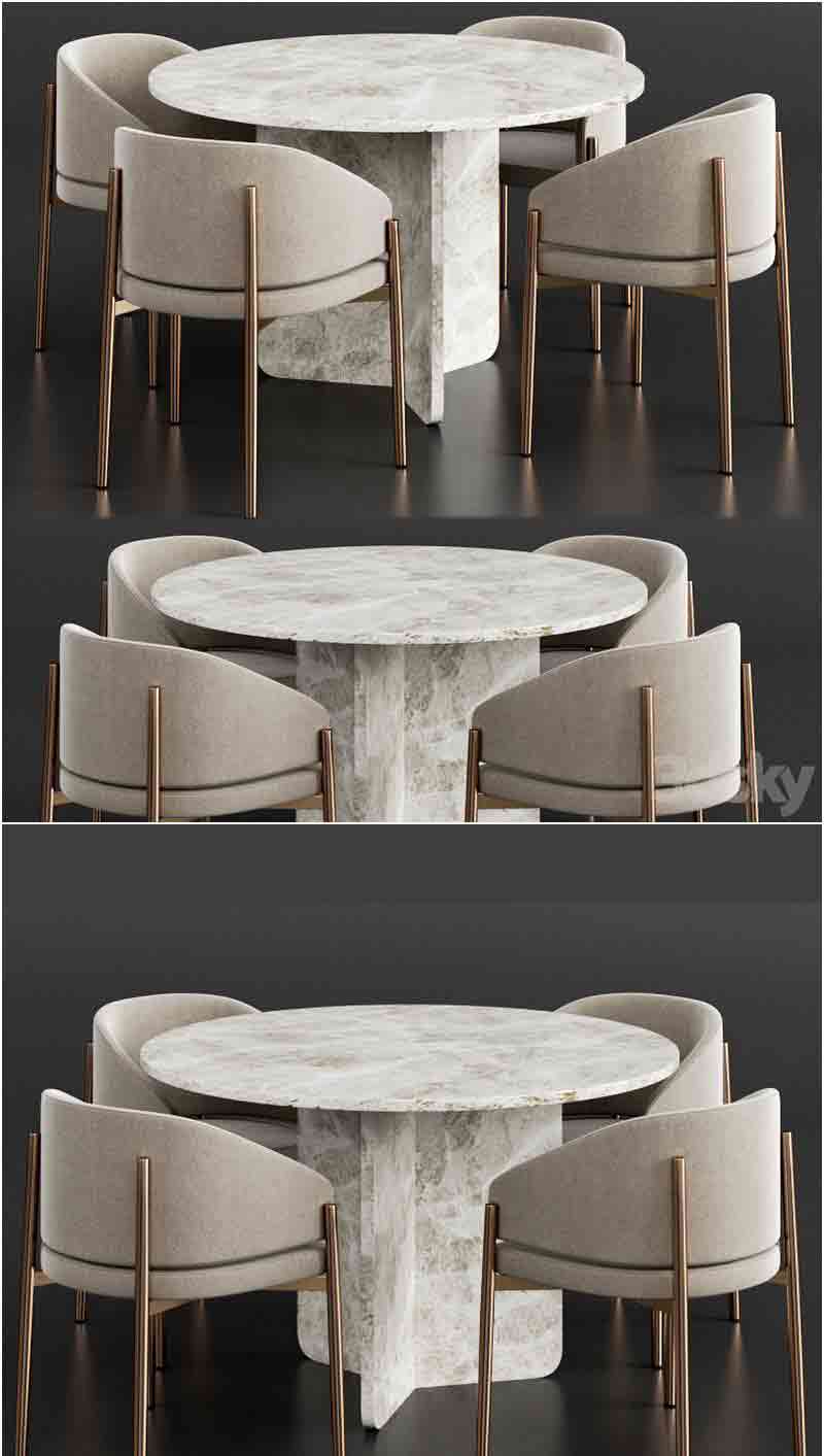 时尚高端优雅Coco Republic & PORRO餐具桌椅套装3D模型—MAX | FBX | OBJ插图