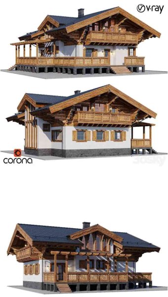 木质风格的乡村别墅3D模型—MAX | FBX | OBJ