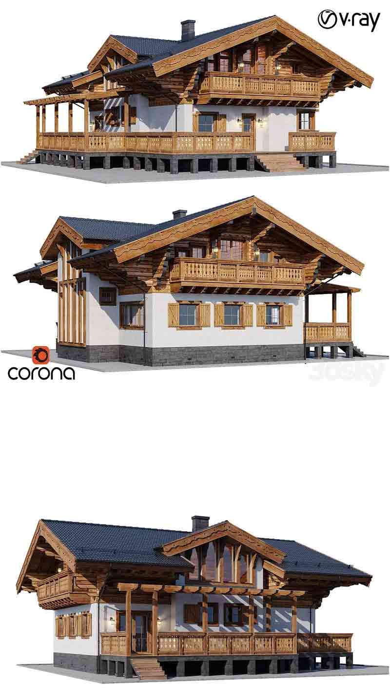 木质风格的乡村别墅3D模型—MAX | FBX | OBJ插图