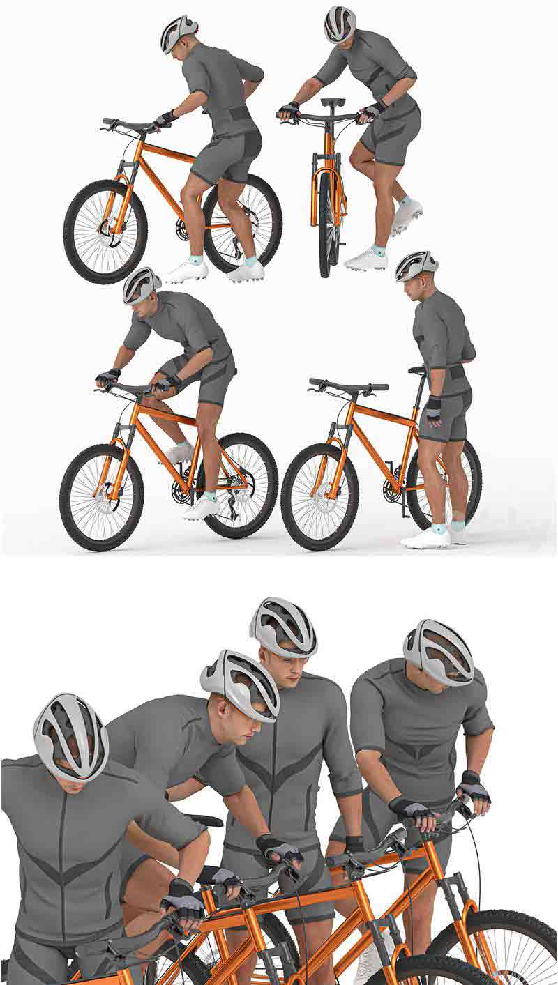 骑自行车的人的 04 个姿势3D模型—MAX | FBX | OBJ插图