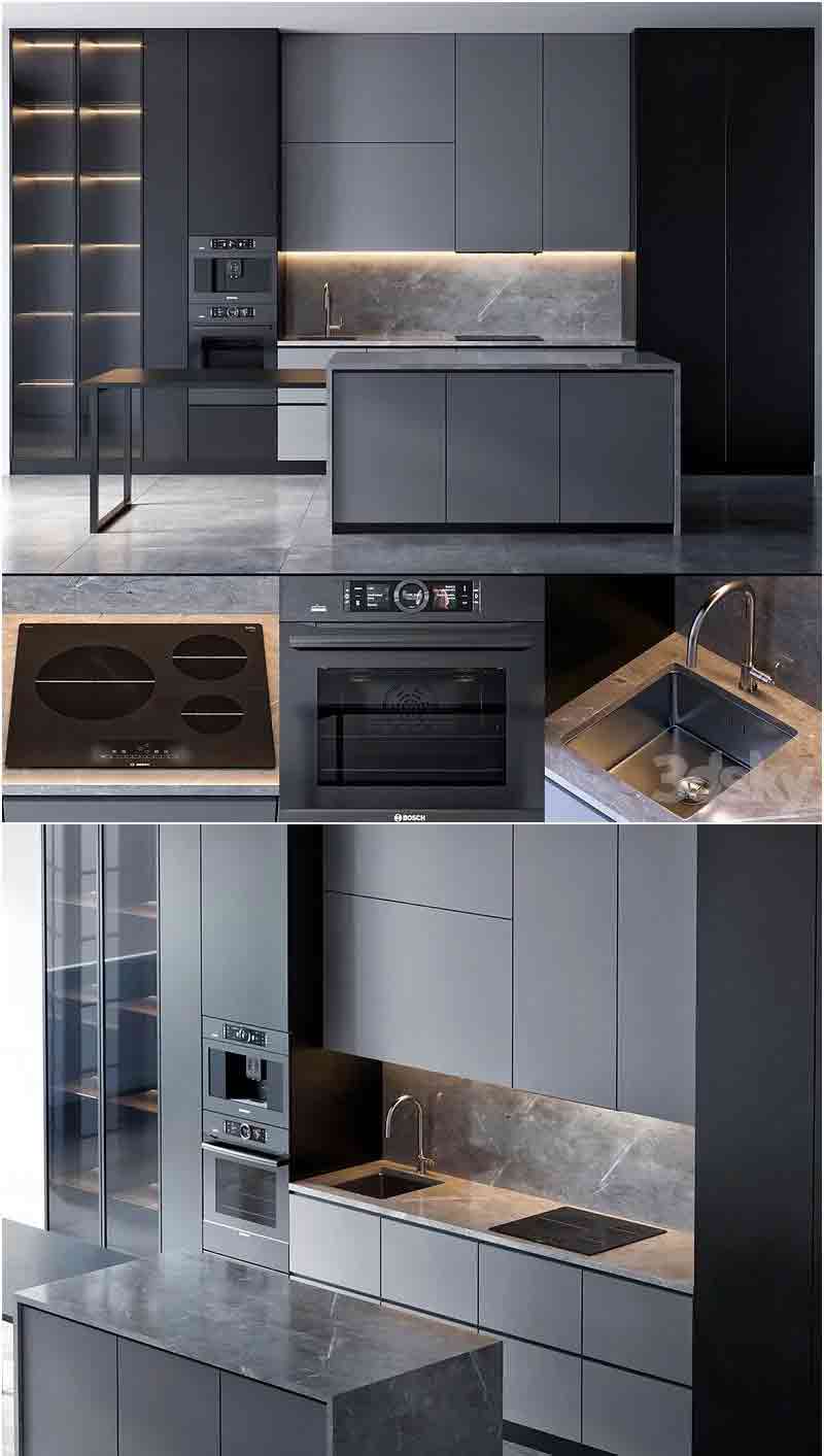 时尚高端现代风格的商务质感厨房装修3D模型—MAX | FBX | OBJ插图