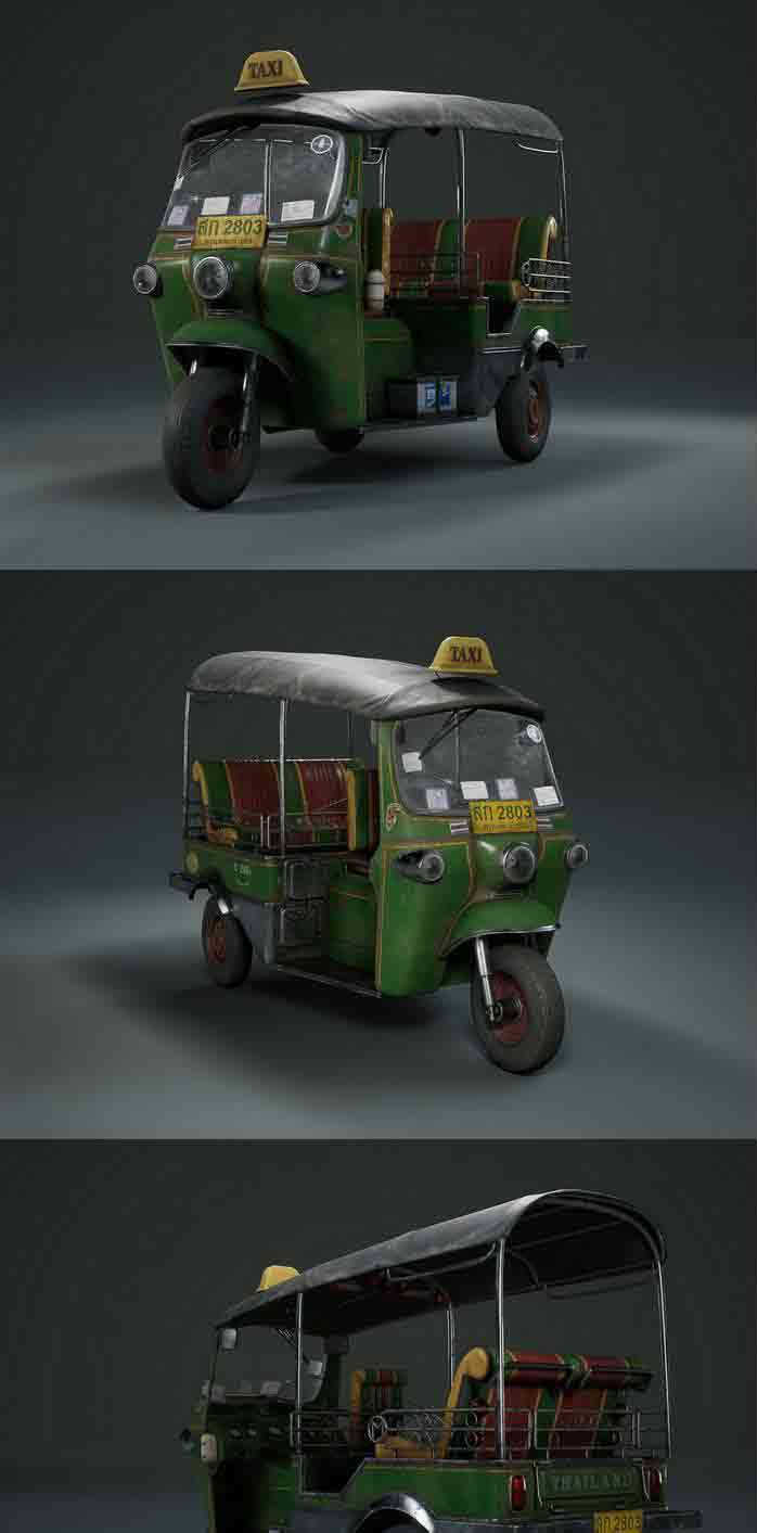印度嘟嘟车三轮车3D模型—MAX | FBX | OBJ插图