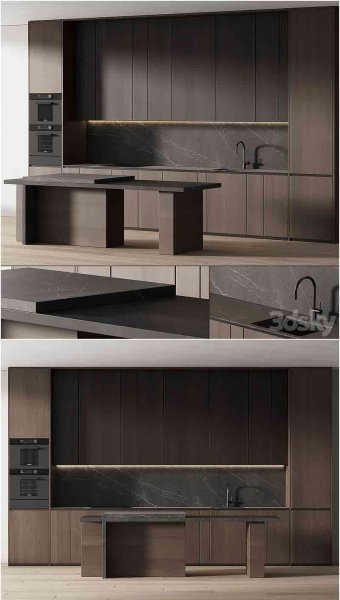 带岛台的简约现代风格厨房装修3D模型—MAX | FBX | OBJ