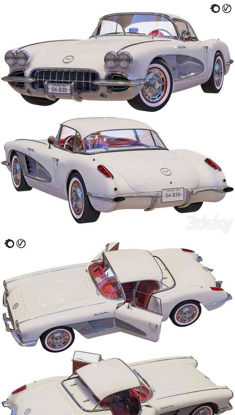 雪佛兰Corvette Coupe 1960带车顶汽车3D模型—MAX | FBX | OBJ插图