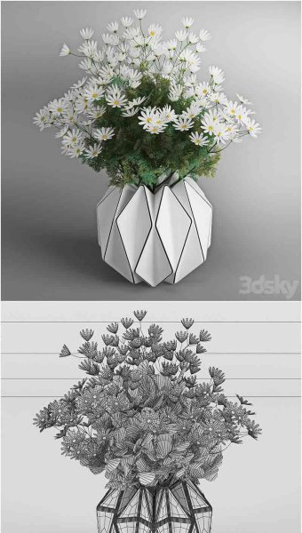 时尚高端优雅的雏菊花瓶3D模型—MAX | FBX | OBJ