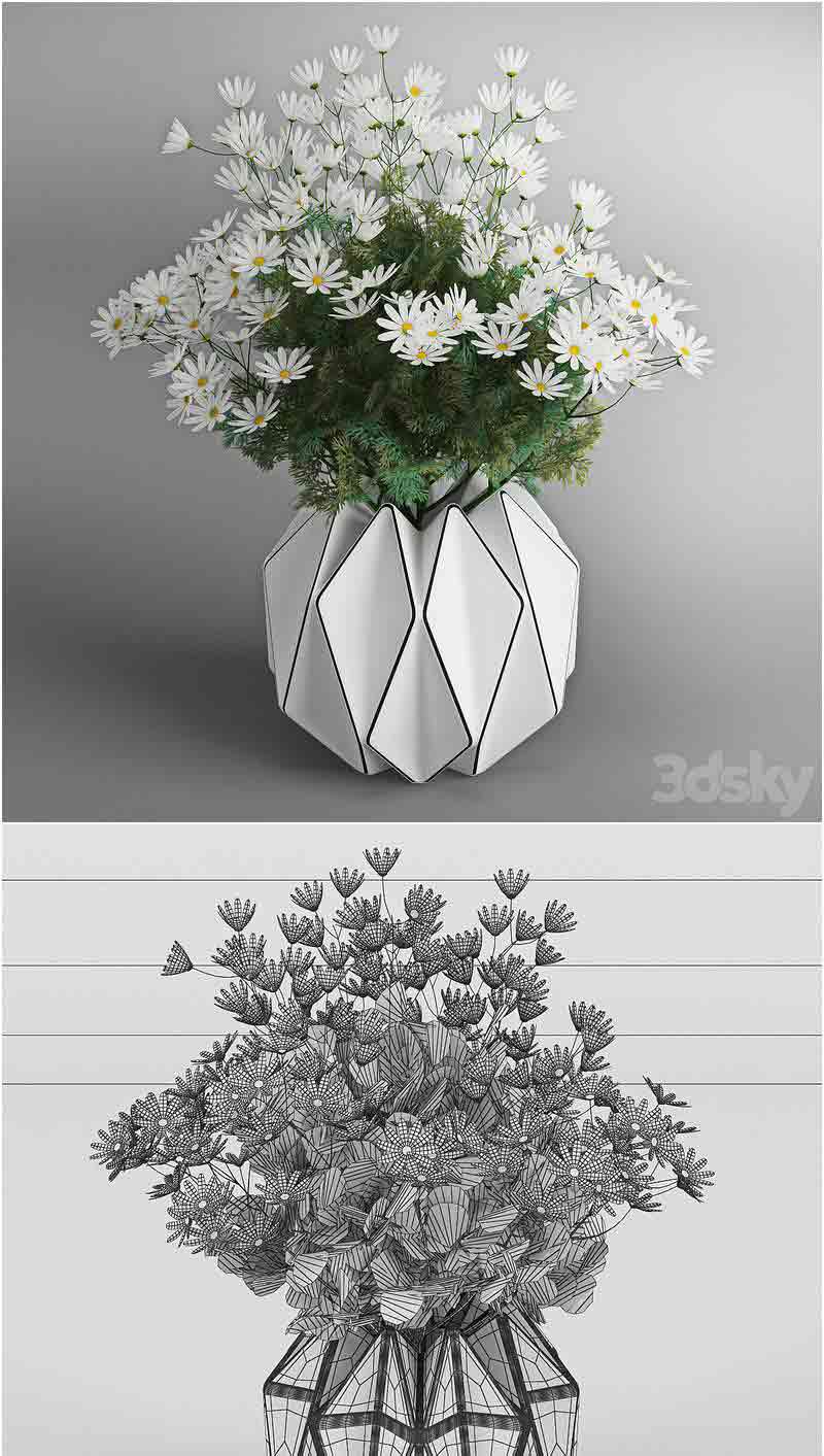 时尚高端优雅的雏菊花瓶3D模型—MAX | FBX | OBJ插图