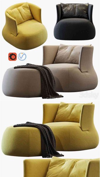 B&b Italia胖沙发扶手椅3D模型—MAX | FBX | OBJ