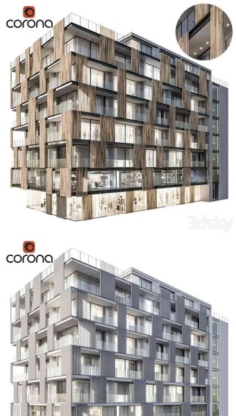时尚现代风格的现代住宅楼3D模型—MAX | FBX | OBJ
