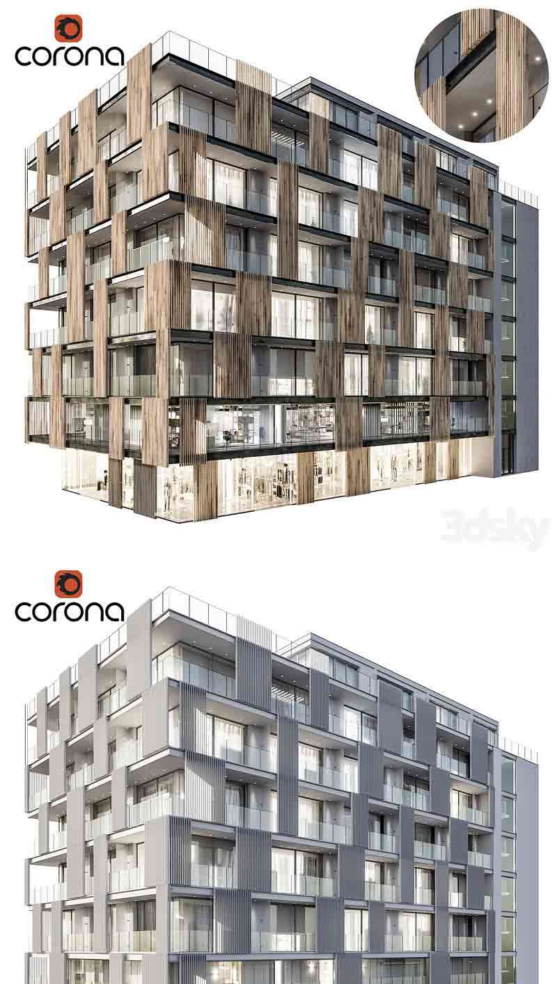 时尚现代风格的现代住宅楼3D模型—MAX | FBX | OBJ插图