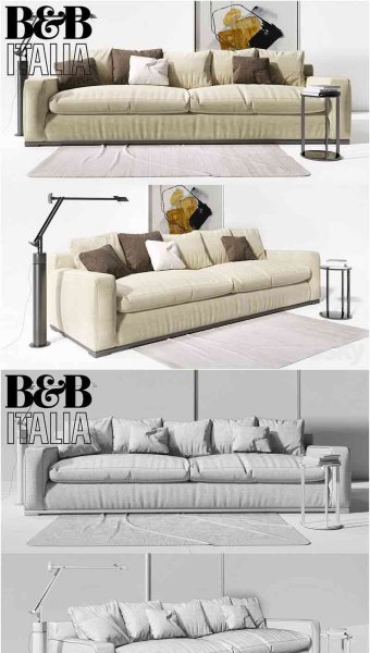 带枕头的B & B Italia Imprimatur沙发3D模型—MAX | FBX | OBJ