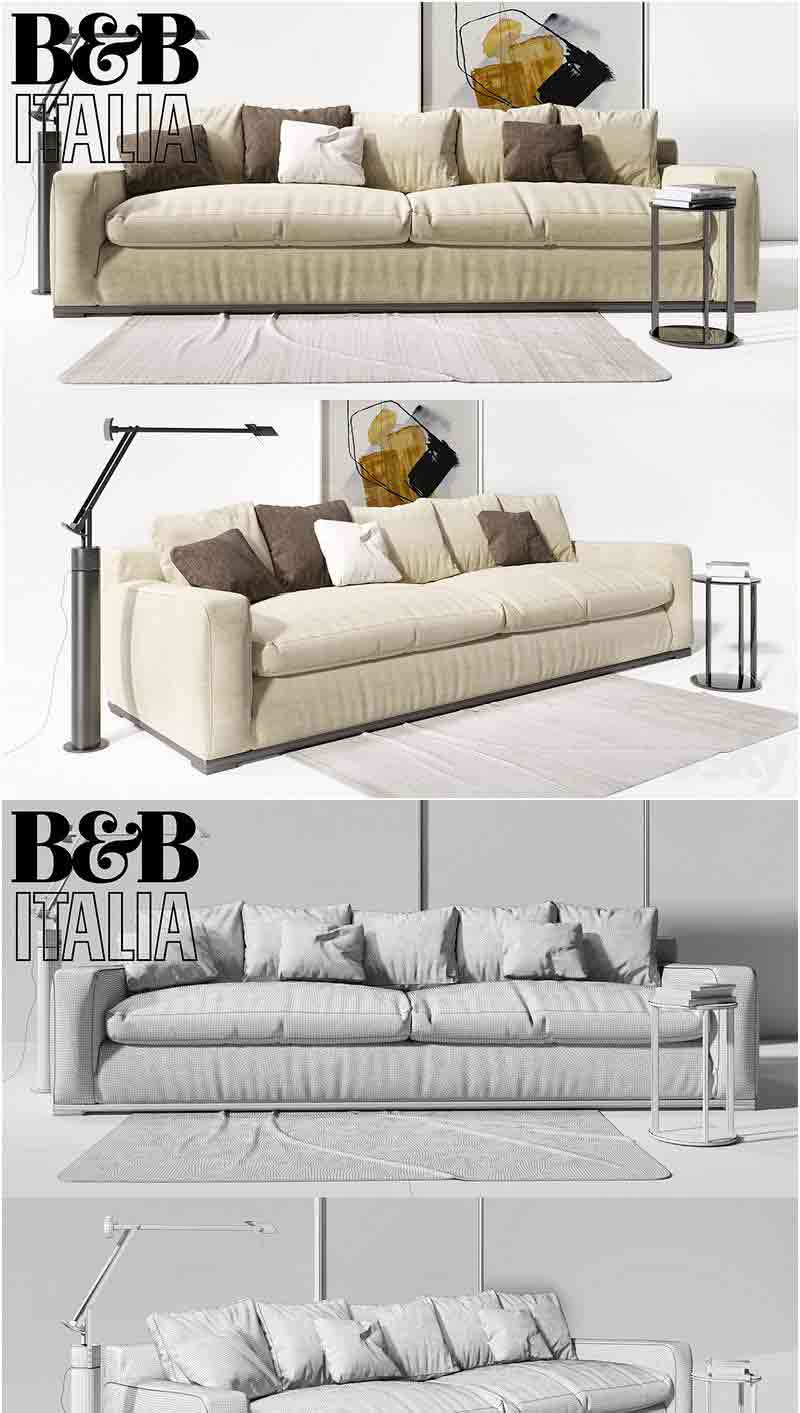 带枕头的B & B Italia Imprimatur沙发3D模型—MAX | FBX | OBJ插图