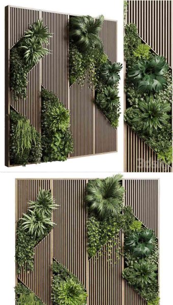 带木框的垂直墙花园室内植物系列3D模型—MAX | FBX | OBJ