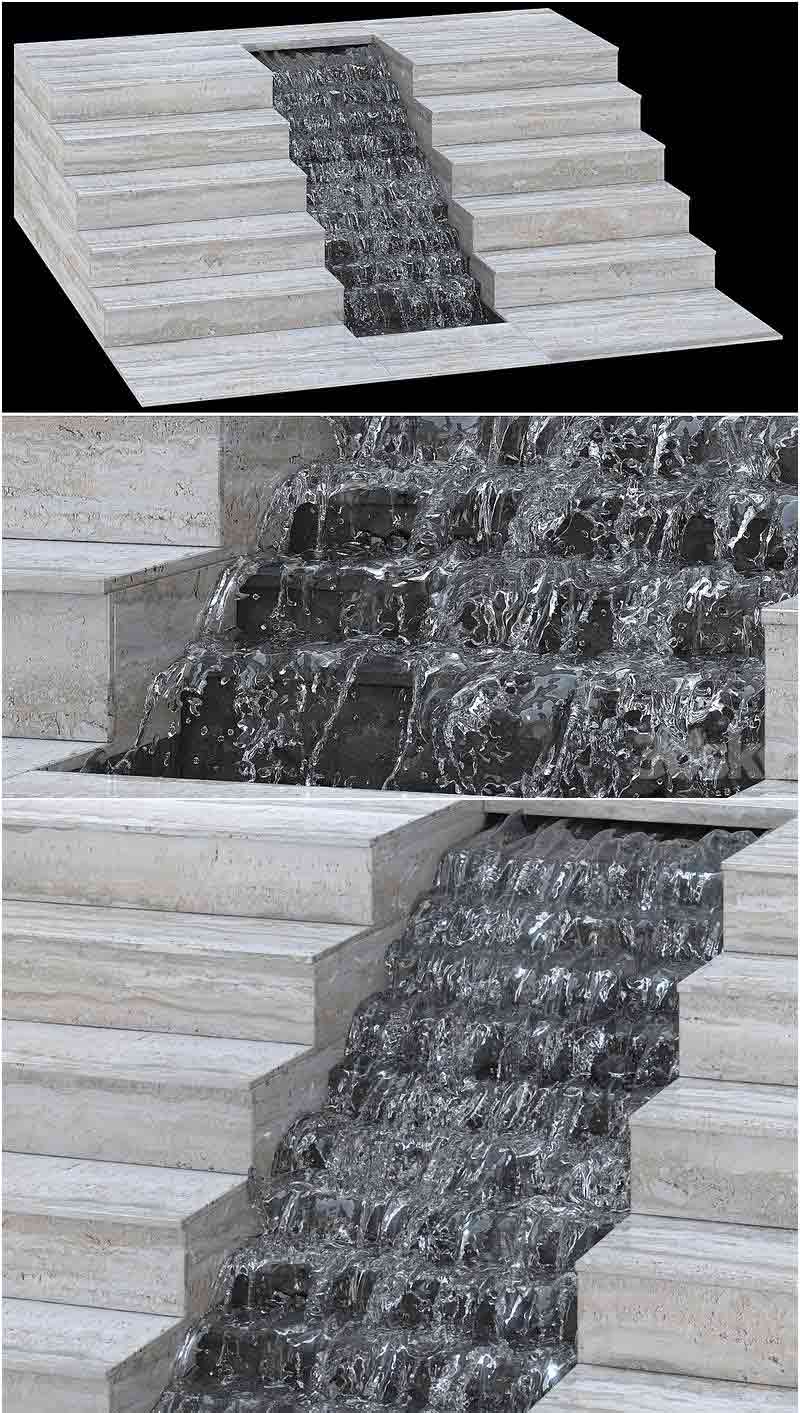 瀑布喷泉楼梯3D模型—MAX | FBX | OBJ插图