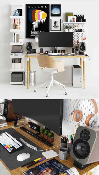 配有宜家装饰办公桌工作台3D模型—MAX | FBX | OBJ