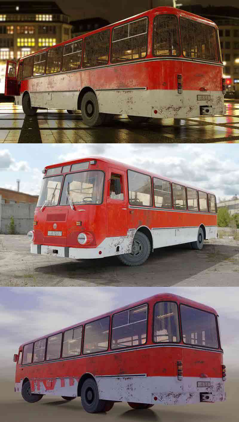 LiAZ-677低多边形公交车巴士3D模型—MAX | FBX | OBJ插图