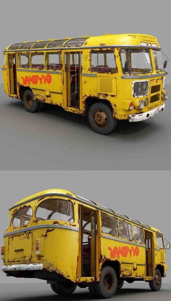 PAZ – 672公交车巴士低多边形3D汽车模型—MAX | FBX | OBJ