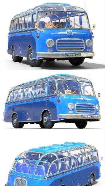 Setra S6低多边形复古公交车巴士汽车3D模型—MAX | FBX | OBJ