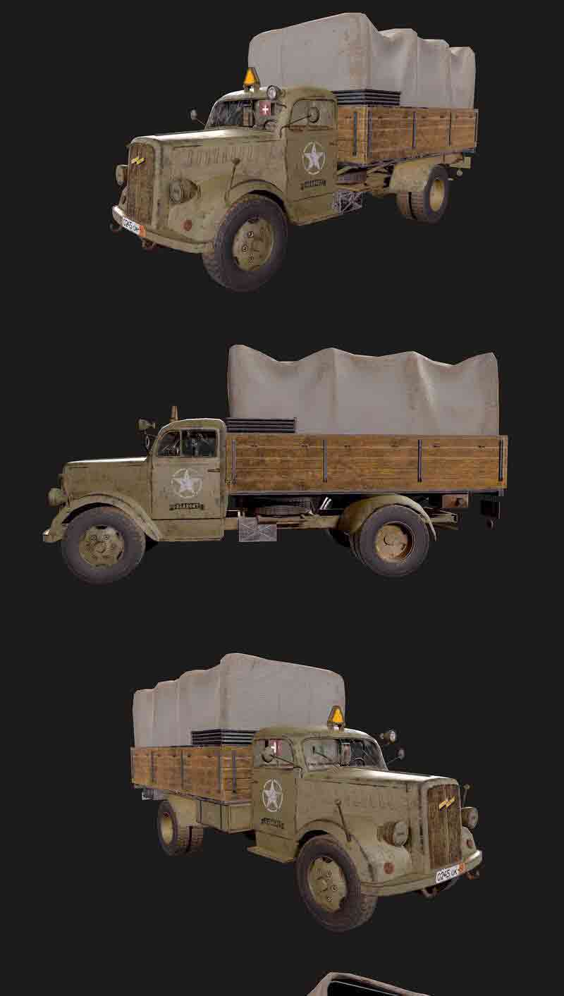 opel欧宝闪电战军用卡车汽车3D模型—MAX | FBX | OBJ插图