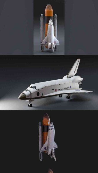 NASA奋进号航天飞机与太空宇宙飞船和猎鹰火箭低多边形3D模型—MAX | FBX | OBJ
