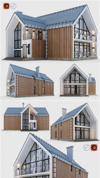 时尚高端现代的带露台和阳台的别墅3D模型—MAX | FBX | OBJ