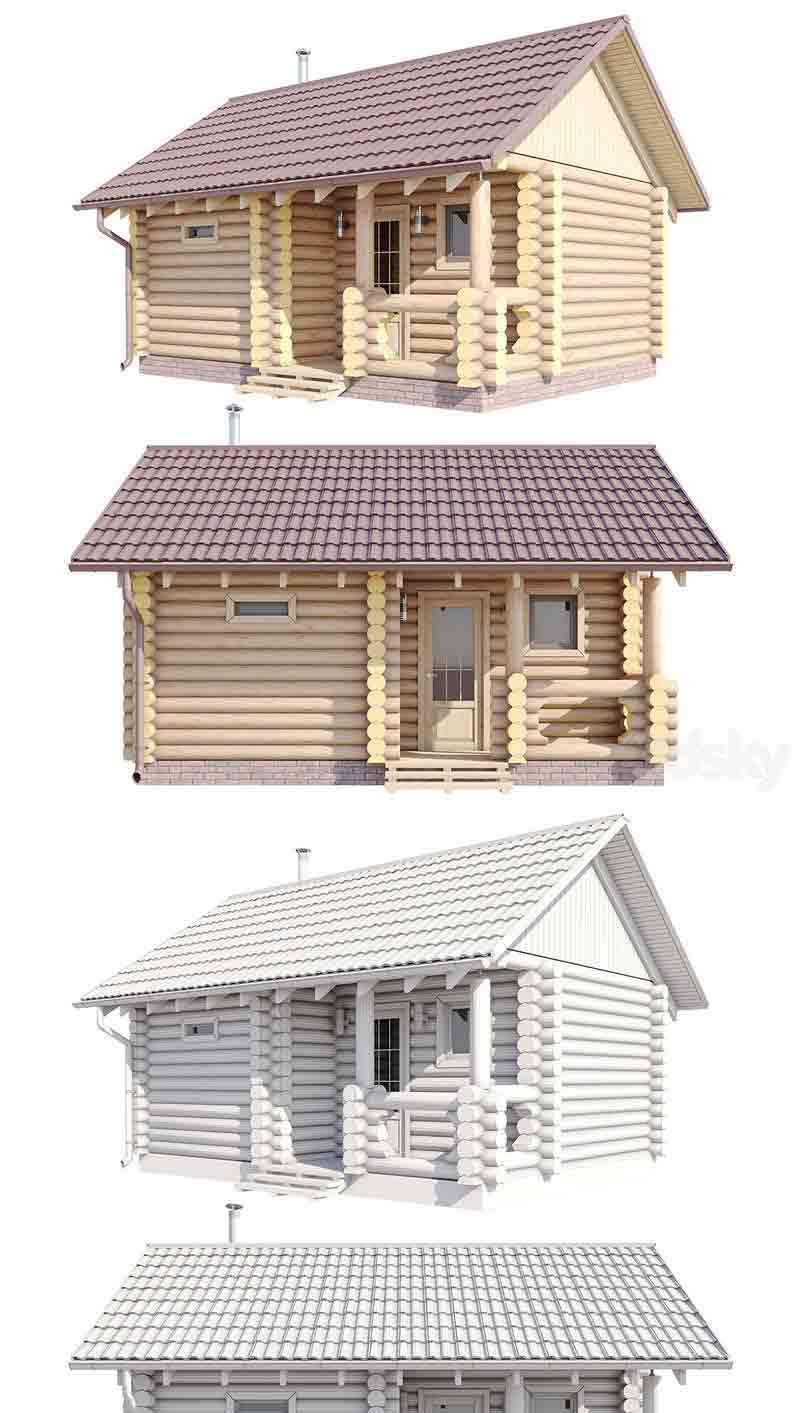 4.5x6m原木风格浴室建筑3D模型—MAX | FBX | OBJ插图