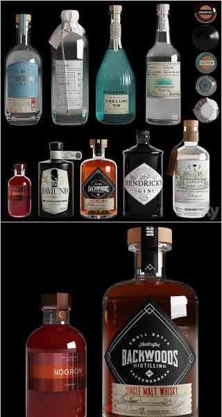 少见稀有的多种酒瓶3D模型大集合—MAX | FBX | OBJ