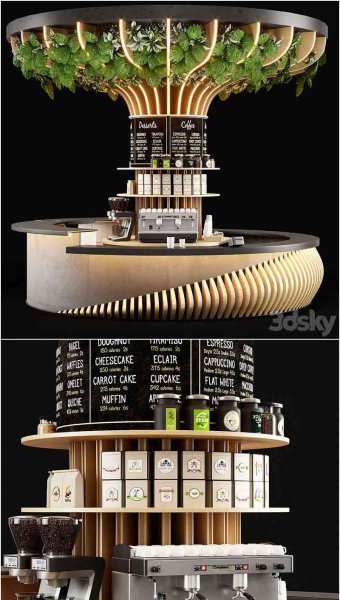 时尚高端现代风格的咖啡馆吧台3D模型—MAX | FBX | OBJ