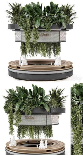 带植物的咖啡接待台餐厅套装3D模型—MAX | FBX | OBJ