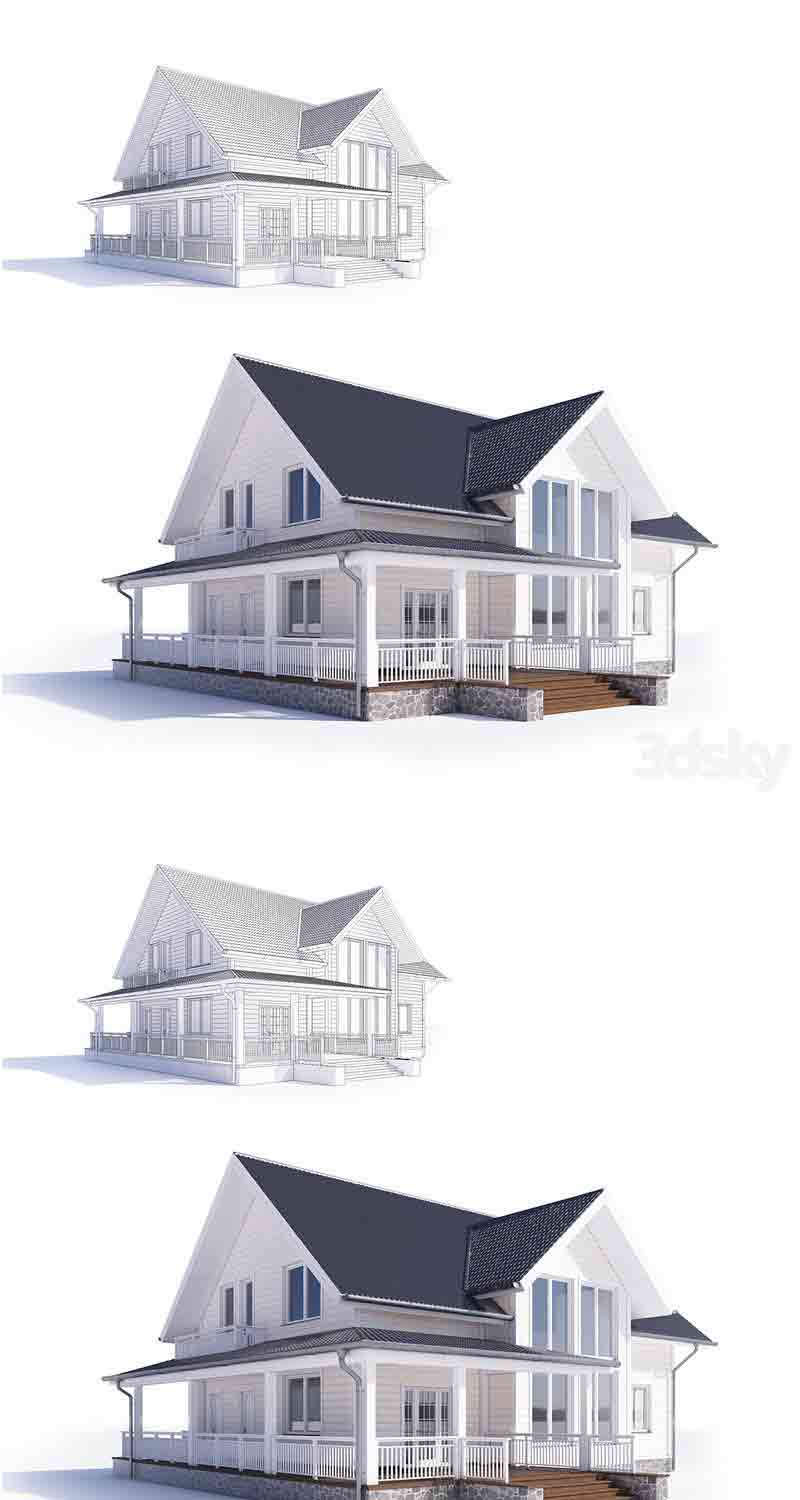 高品质的美式别墅建筑3D模型—MAX | FBX | OBJ插图