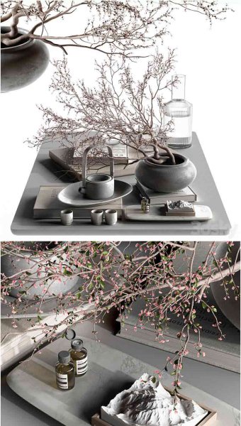 日式枯山水风格的装饰套装3D模型—MAX | FBX | OBJ
