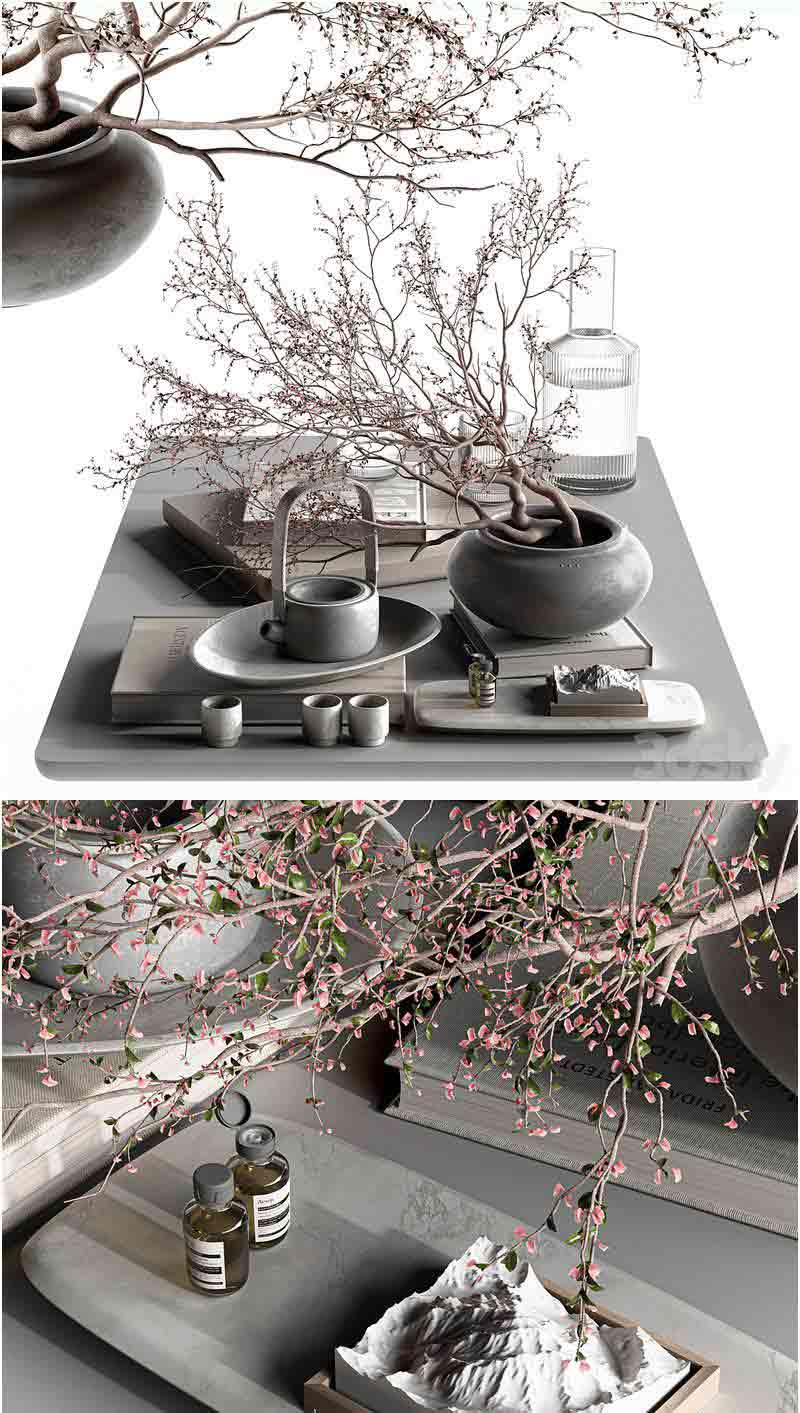日式枯山水风格的装饰套装3D模型—MAX | FBX | OBJ插图
