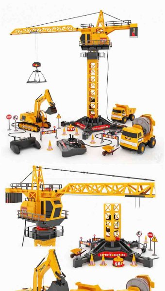 房地产建筑塔吊吊车挖掘机搅拌机货车玩具套装3D模型—MAX | FBX | OBJ