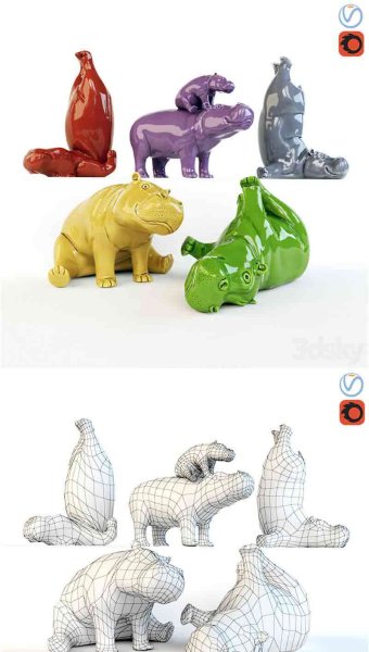 时尚陶瓷质感河马摆件3D模型—MAX | FBX | OBJ