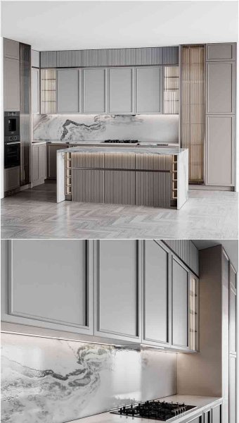 时尚高端现代新古典主义风格的厨房装修3D模型—MAX | FBX | OBJ