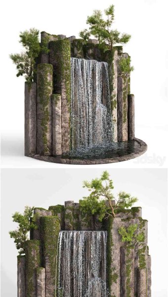 假山瀑布园区景观3D模型—MAX | FBX | OBJ