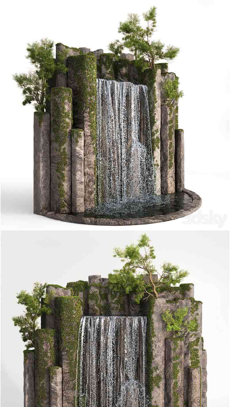 假山瀑布园区景观3D模型—MAX | FBX | OBJ插图