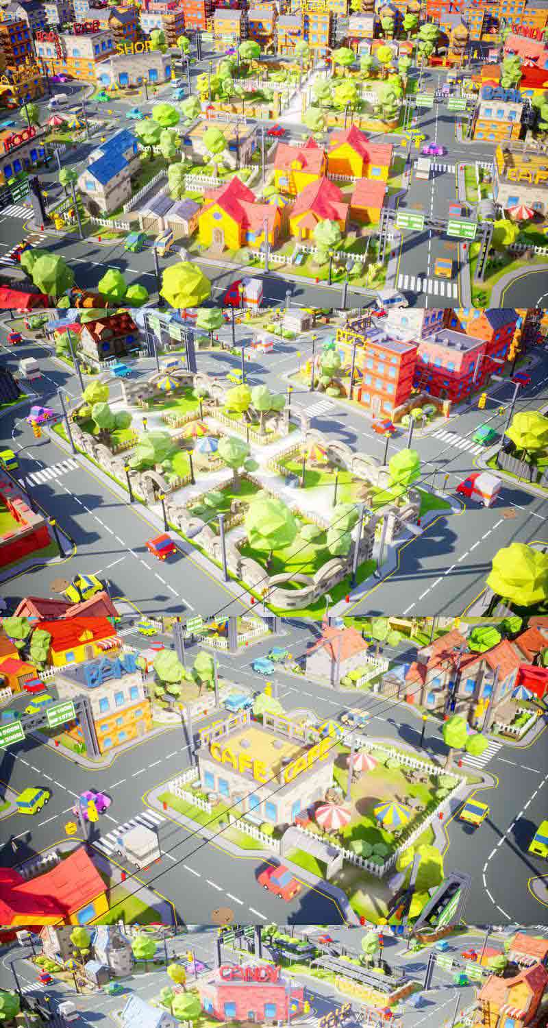 高品质的低多边形城镇城市环境3D模型大集合-虚幻引擎插图