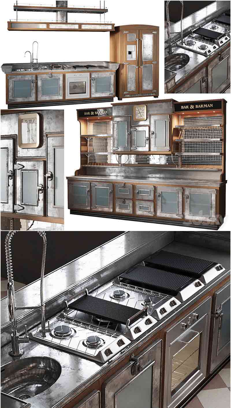 时尚高端复古风格的Marchi Cucine酒吧和酒保3D模型—MAX | FBX | OBJ插图