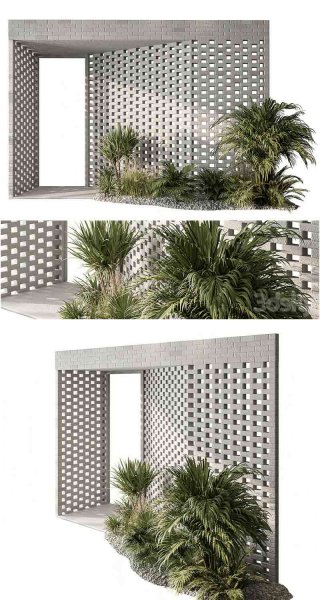 时尚高端现代风格的室外入口参数化砖墙建筑元素3D模型—MAX | FBX | OBJ