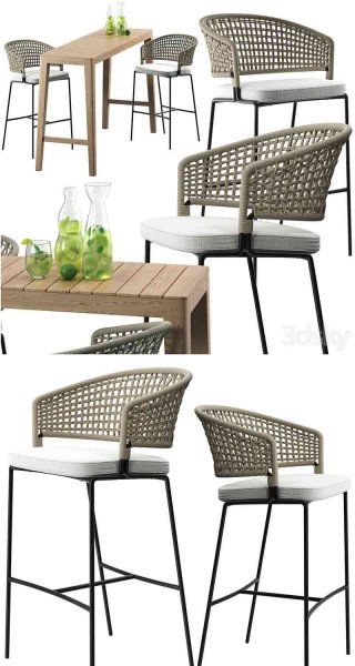 时尚清新现代风格的酒吧椅套装3D模型—MAX | FBX | OBJ