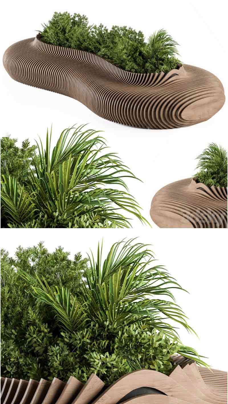 时尚高端现代风格带有植物的长凳家具3D模型—MAX | FBX | OBJ插图