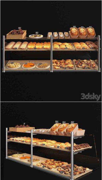 Viennoiserie面点西点面包蛋糕店展示柜3D模型—MAX | FBX | OBJ