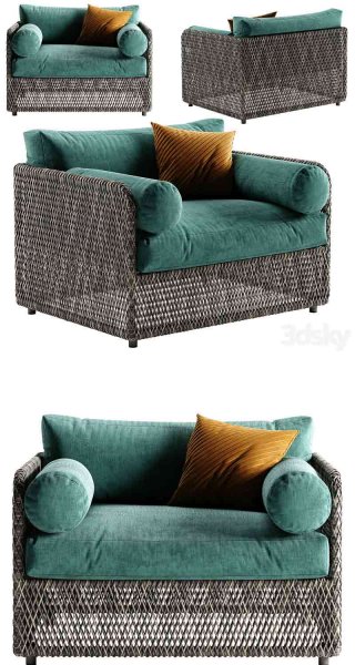 时尚高端现代风格的West Elm Coasta 扶手椅3D模型—MAX | FBX | OBJ