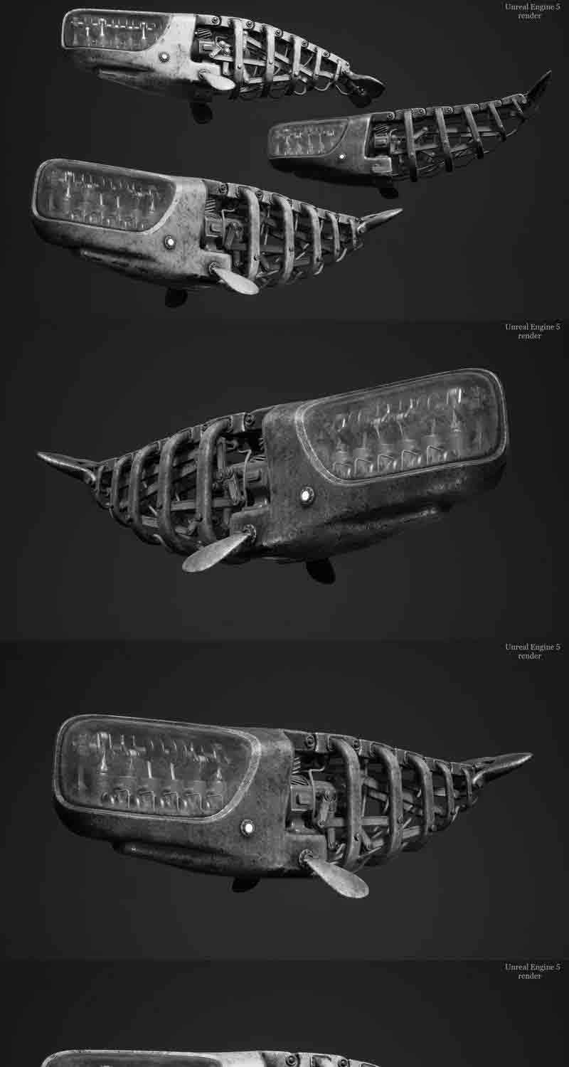 科幻抽象的机械鲸鱼潜艇3D模型-虚幻引擎插图