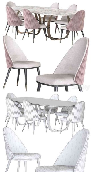 清新现代风格的Diva桌子椅子餐桌套装3D模型—MAX | FBX | OBJ