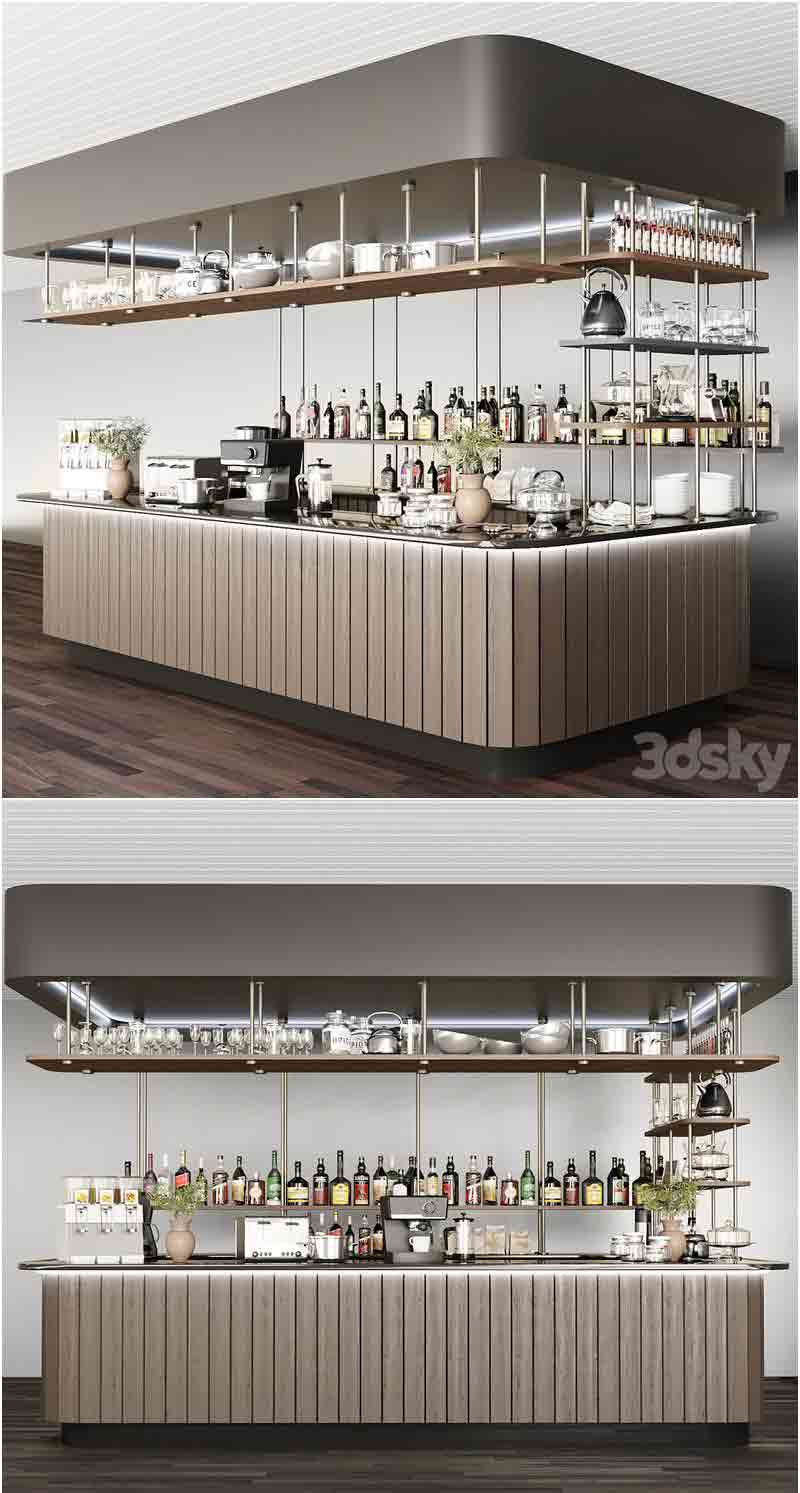 时尚高端现代风格咖啡馆的吧台设计3D模型—MAX | FBX | OBJ插图