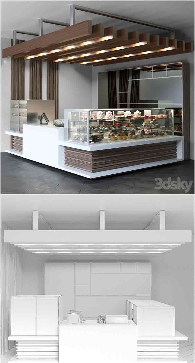 带有糖果陈列柜和甜点的咖啡馆3D模型—MAX | FBX | OBJ插图