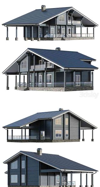 带车库和大露台的胶合层压木房屋别墅3D模型—MAX | FBX | OBJ